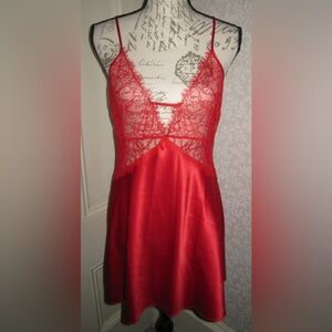 Victoria's Secret Red Lace Satin Chemise